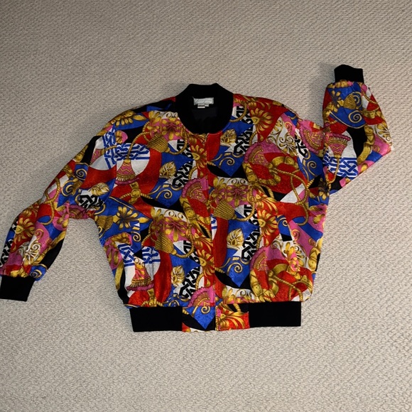 Spenserjeremy 100% Silk Vintage 80s 90s Vivid Colors Large Bomber Jacket… - Picture 9 of 16